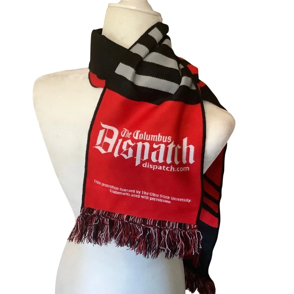 Ohio‎ State Buckeyes Scarf Columbus Dispatch Red Black Knit Fringe OSU NCAA